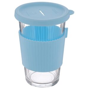 Стеклянный стакан с силиконовым ободом и крышкой GL-1032, 380 мл, голубой/прозрачный